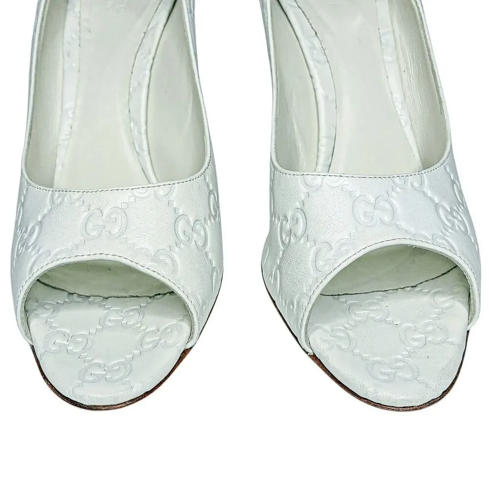 Gucci Guccissima Aleppo Peep Toe Pumps EU 41 White Double GG Monogram Heels